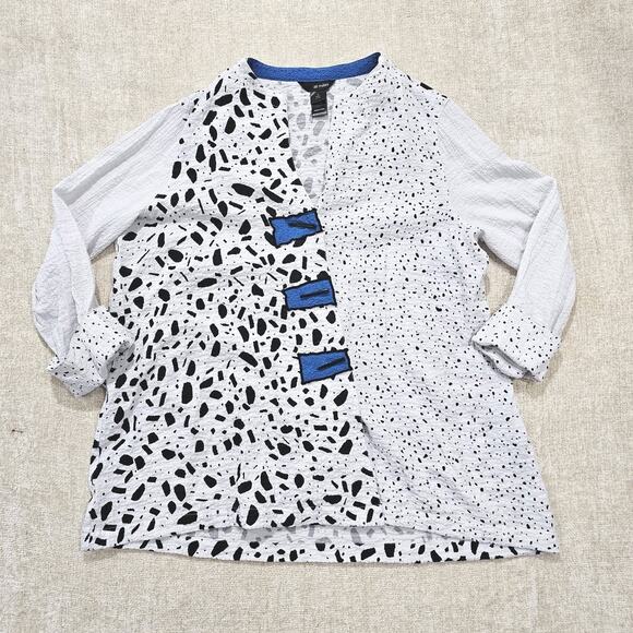 Ali Miles Women L Polka Dot Colorblock Tunic Top Lagenlook Artsy Toggle Button - Picture 1 of 5